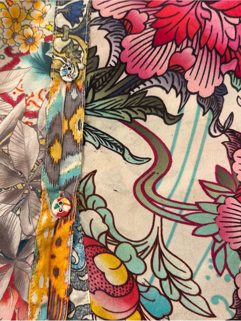 Johnny Was Teal, Yellow and Fuchsia Paisley-Print Button - Picture 4 of 5